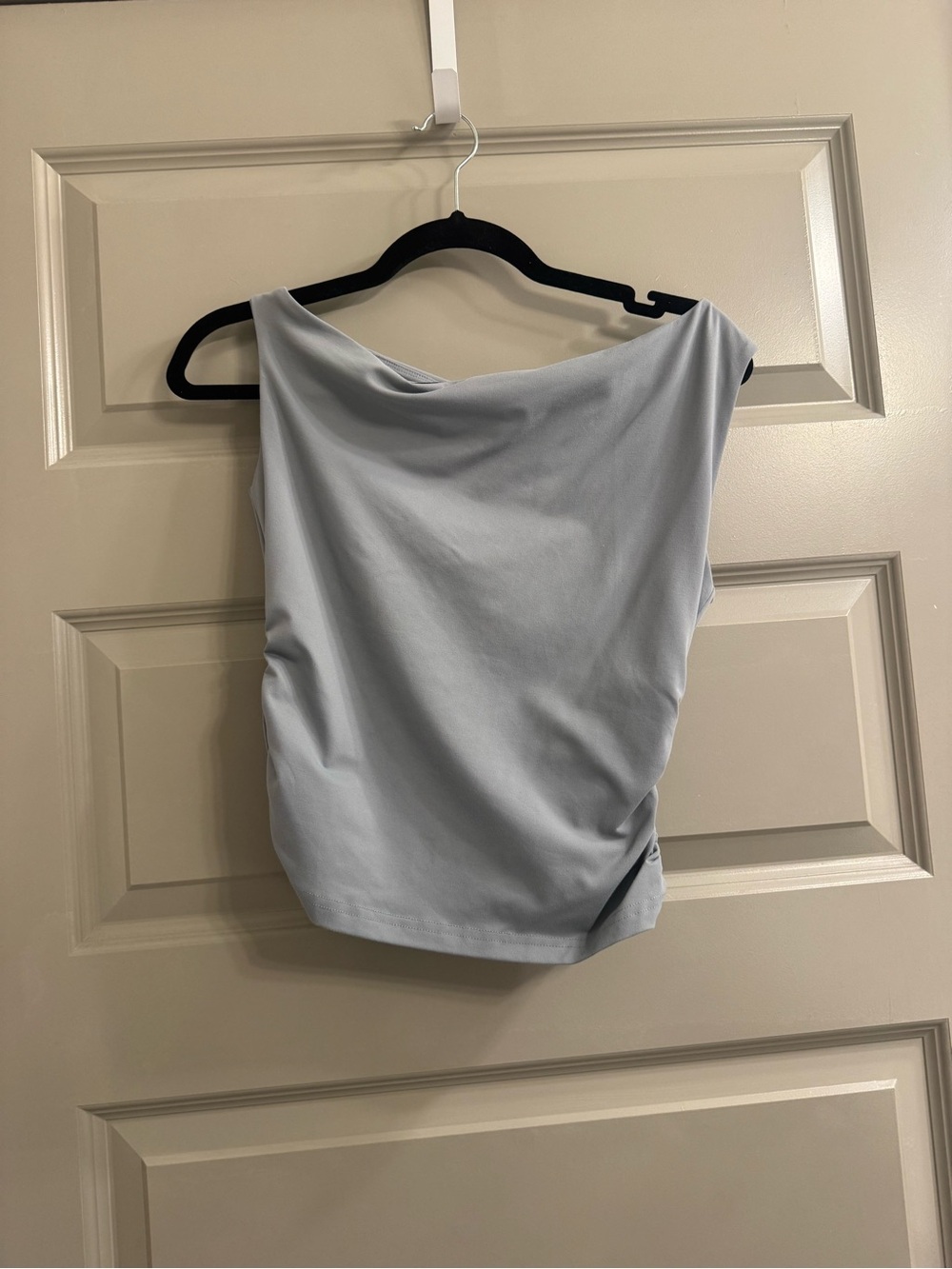 One-Shoulder Gray Ruched Top - Picture 2 of 4